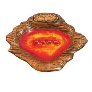 Vintage Treasure Craft Myrtle Beach SC Ashtray Faux Wood Lava Glaze USA 1980s
